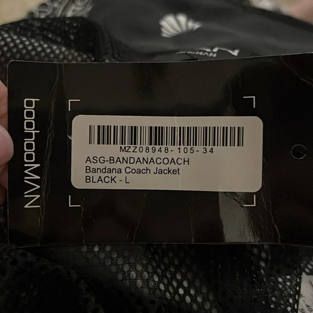 boohooMan Bandana Coach Jacket Size Large  Black/White.